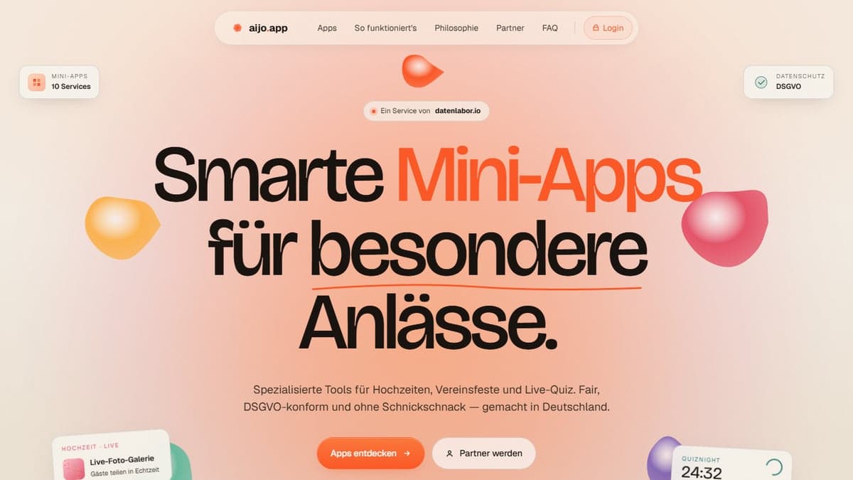 Startseite der Plattform aijo.app